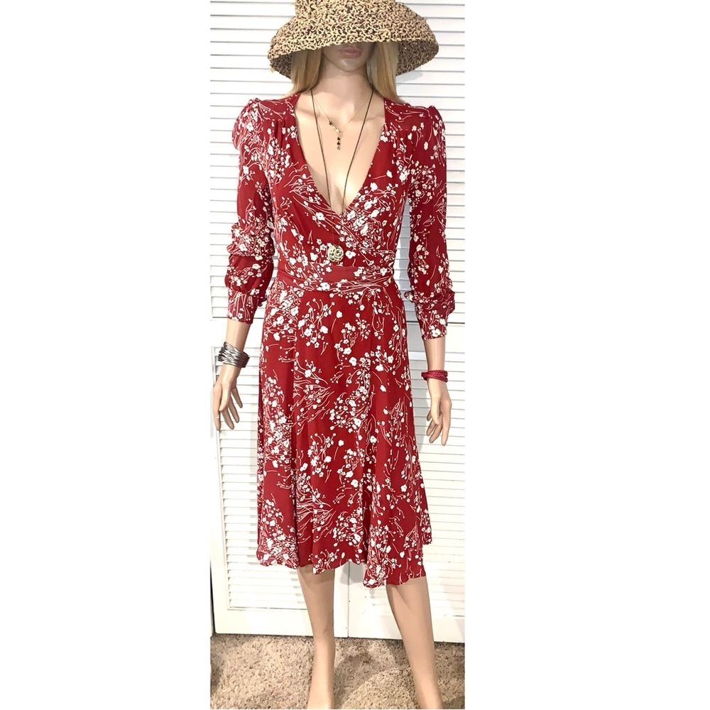Reformation Susanna wrap midi dress in the Bryce red floral pattern small womens - Picture 2 of 12